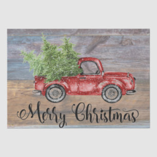 Merry Christmas Rustic Wood And Cute Red Truck Tissue Paper