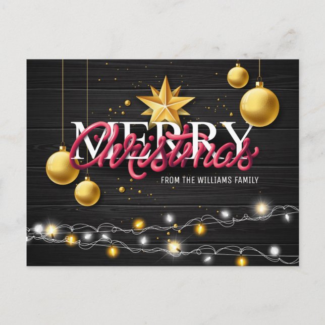 Merry Christmas Rustic Wood Black Modern Photo Holiday Postcard (Front)