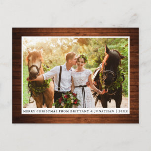 Merry Christmas Rustic Wood Couple Photo Postcard