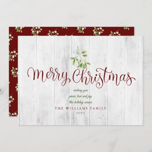 Merry Christmas Rustic Wood Mistletoe Holiday Card