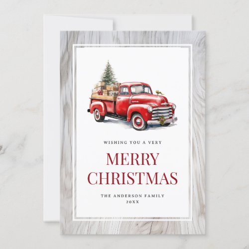 Merry Christmas Rustic Wood Red Truck Cards