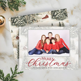 Merry Christmas Rustic Woodland Family Photo Holiday Card