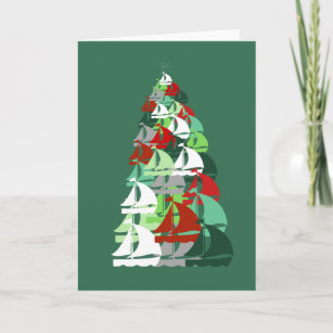Merry Christmas - Sailboat Christmas Tree Card
