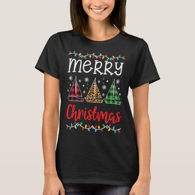 Merry Christmas Sailboat Clothes Sailing  Holiday T-Shirt (Front)