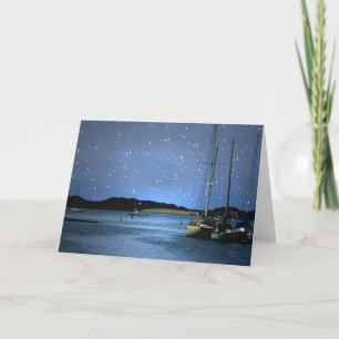 Merry Christmas Sailboats with Snow in Harbor Holiday Card