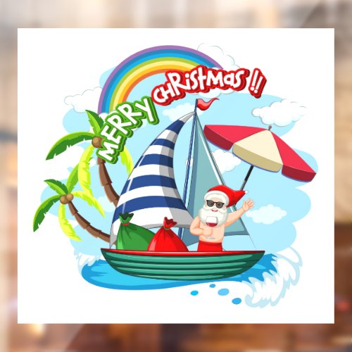 Merry Christmas Sailing Santa Window Cling