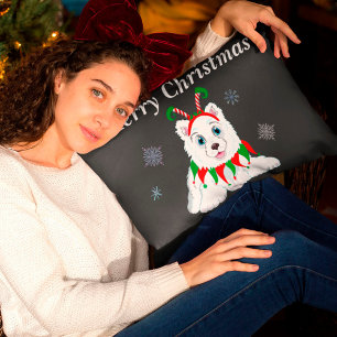 Merry Christmas Samoyed With Elf Headband  Accent  Accent Pillow