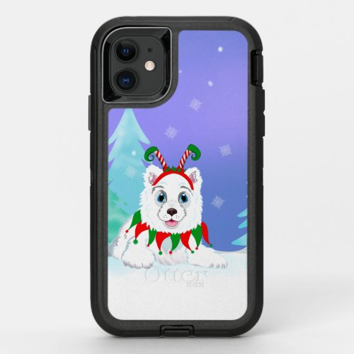 Merry Christmas Samoyed With Elf Headband   OtterBox Defender iPhone 11 Case