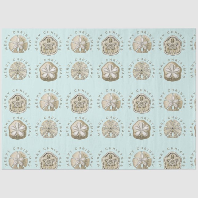 Merry Christmas Sand Dollar Turquoise Pattern  Tissue Paper (Front)
