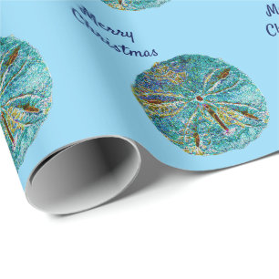 Merry Christmas Sanddollar Pattern Abstract Blue Wrapping Paper