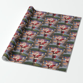 Merry Christmas Santa and Christmas Trees  Wrapping Paper