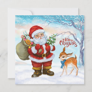 Merry Christmas Santa and Deer  Holiday Card