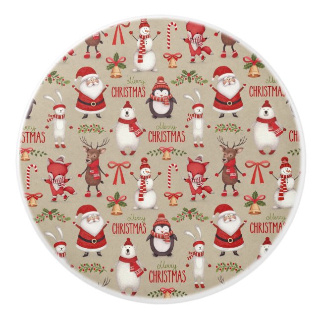 Merry Christmas Santa And Friends Ceramic Knob (Front)