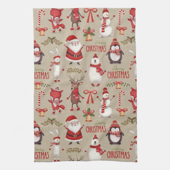 Merry Christmas Santa And Friends Towel (Vertical)