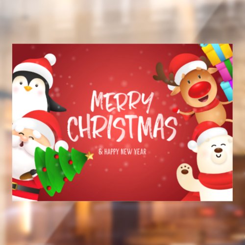 Merry Christmas Santa and Friends  Window Cling