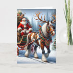 Merry Christmas Santa and His Horse With Antlers Holiday Card