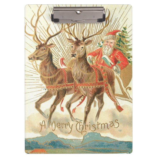 Merry Christmas (Santa and his Reindeer) Clipboard (Front)