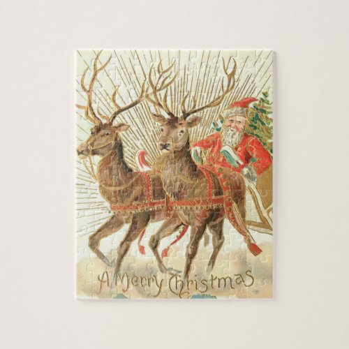 Merry Christmas Santa and his Reindeer Jigsaw Puzzle