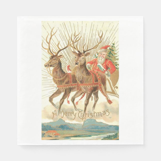 Merry Christmas (Santa and his Reindeer) Napkins (Front)