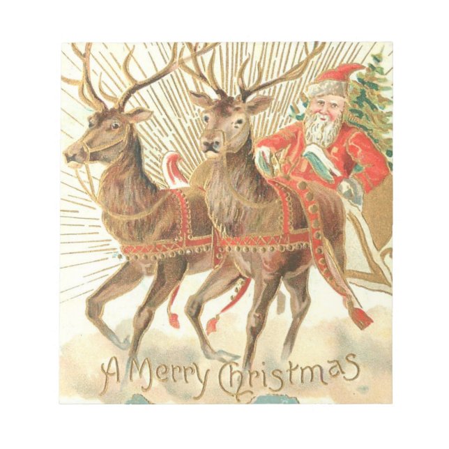 Merry Christmas (Santa and his Reindeer) Notepad (Front)