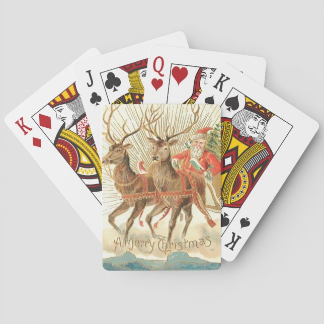 Merry Christmas (Santa and his Reindeer) Poker Cards (Back)