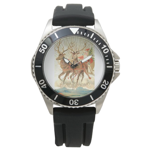 Merry Christmas (Santa and his Reindeer) Watch (Front)