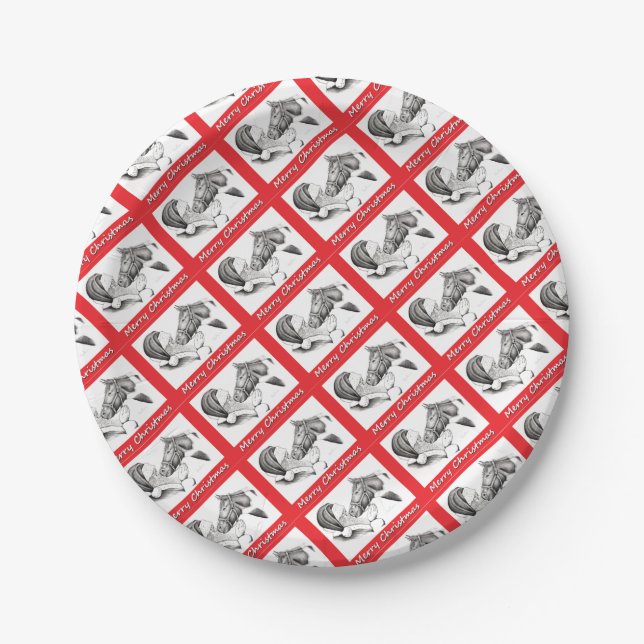Merry Christmas Santa  and Horse Paper Plates (Front)