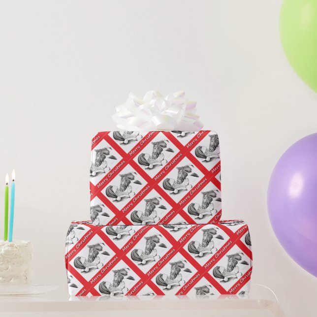 Merry Christmas Santa  and Horse Wrapping Paper (Party Gifts)