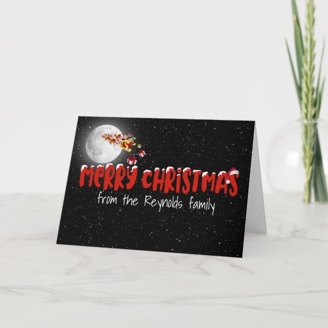 Merry Christmas Santa and Moon Holiday Card (Front)