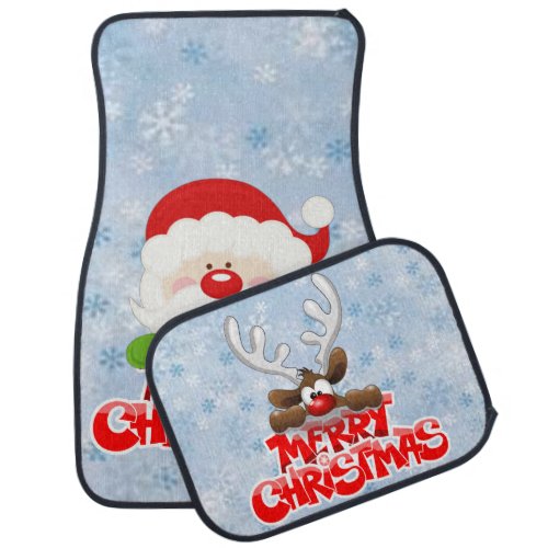 Merry Christmas Santa And Reindeer Car Mat