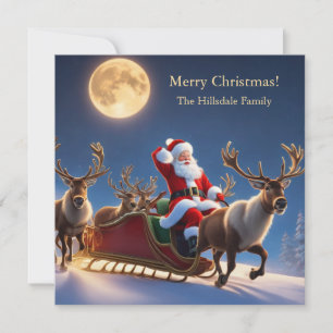 Merry Christmas Santa and Reindeer Holiday Card