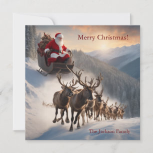 Merry Christmas Santa and Reindeer Holiday Card