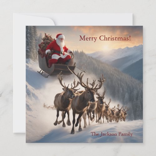 Merry Christmas Santa and Reindeer  Holiday Card