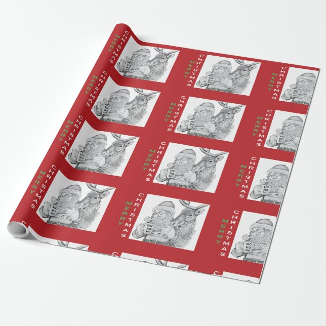 Merry Christmas Santa and Reindeer Wrapping Paper (Unrolled)