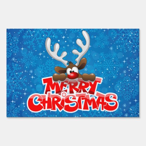 Merry Christmas Santa And Reindeer Yard Sign