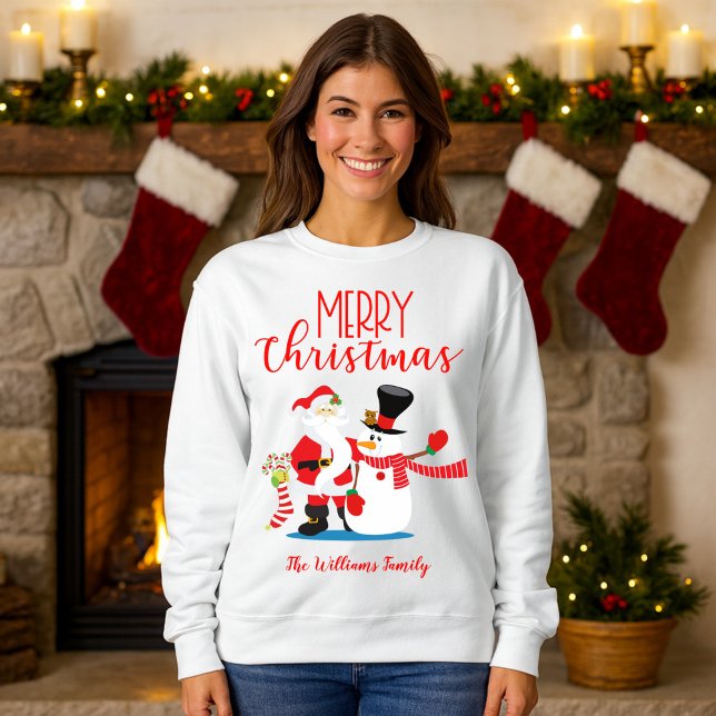 Merry Christmas Santa and Snowman Holiday Family Sweatshirt (Creator Uploaded)