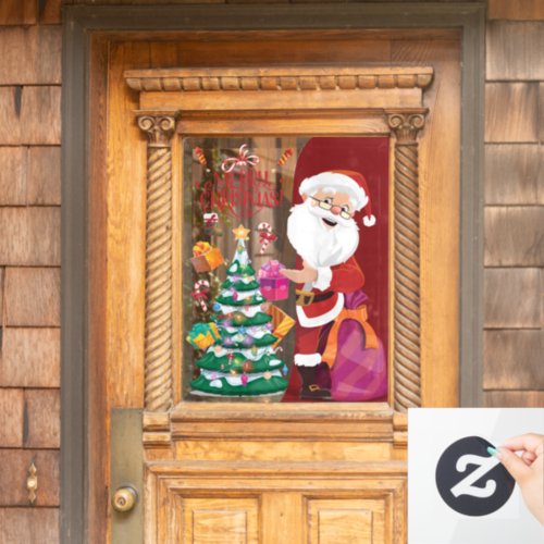 Merry Christmas Santa And Tree Window Cling