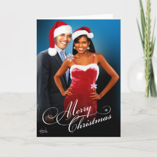 Merry Christmas Santa Barack Michelle Obama Holiday Card