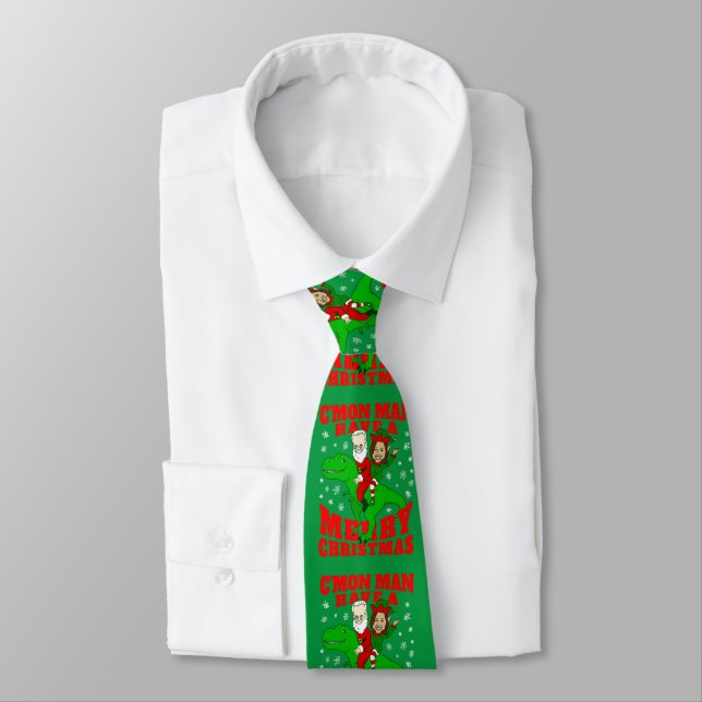 merry christmas santa biden kamala harris dinosaur neck tie (Tied)