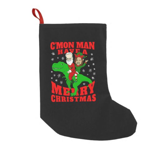 merry christmas santa biden kamala harris dinosaur small christmas stocking