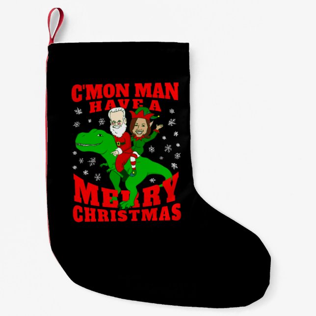 merry christmas santa biden kamala harris dinosaur small christmas stocking (Front)
