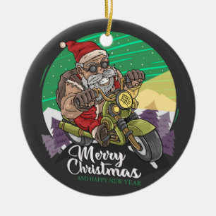Merry Christmas Santa Biker  Ceramic Ornament