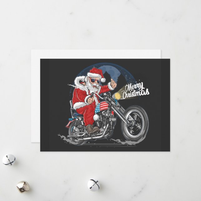 Merry Christmas Santa Biker Holiday Card (Front/Back In Situ)