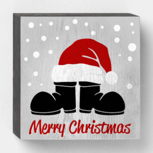 Merry Christmas Santa Boots and Hat Wooden Box Sign