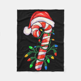 Merry Christmas Santa Candy Cane Xmas Lights Pajam Fleece Blanket