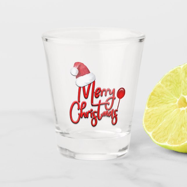 Merry Christmas Santa Cap Text Shot Glass (Front)