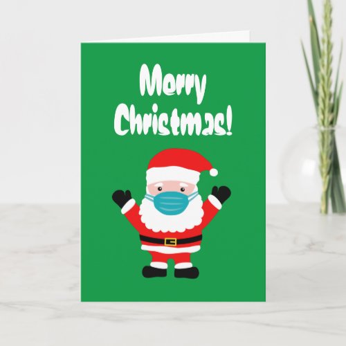 Merry Christmas Santa cartoon with face mask Holiday Card