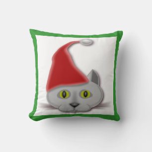 "MERRY CHRISTMAS" SANTA CAT THROW PILLOW