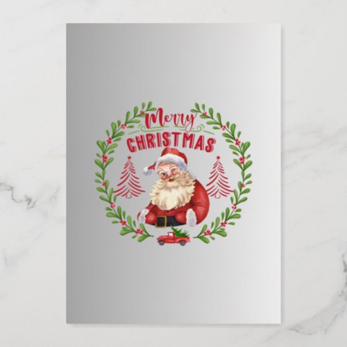 Merry Christmas Santa Cause Cozy and Charitable  Foil Holiday Card