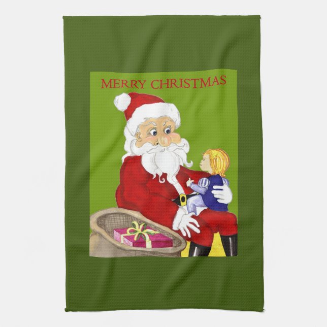 Merry Christmas Santa & Child kitchen towel (Vertical)